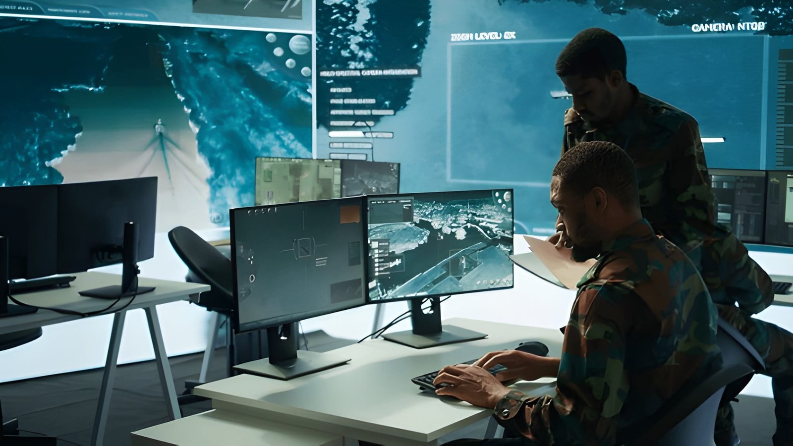 Military personnel in a control room at a military base in Latin America